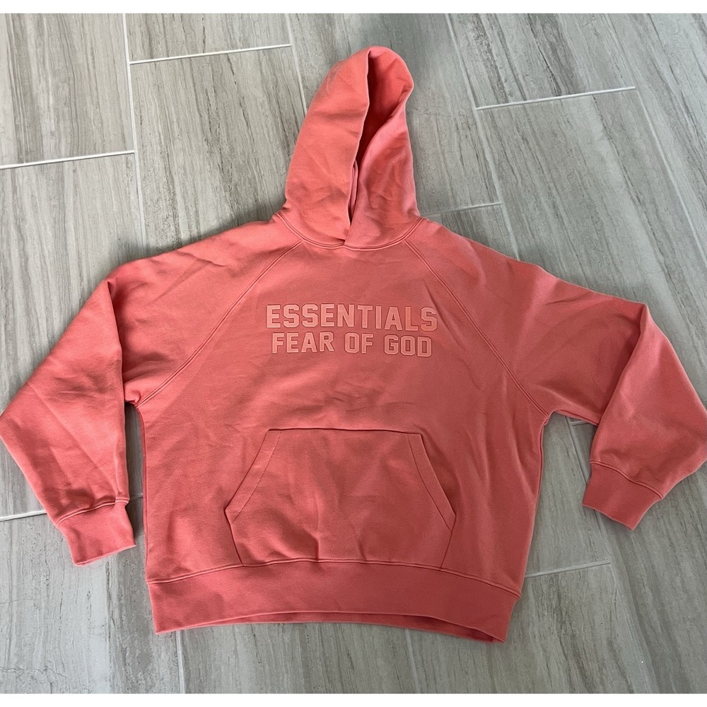 NEW Essentials Fear of God Men's Coral Pullover Hoodie Logo Pocket Size XS